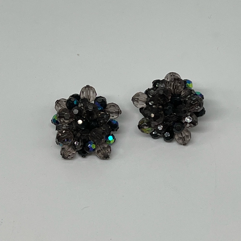 Vintage 1950s/60s Smoky Gray & Blue AB Crystal Earring Set – Vendome Style